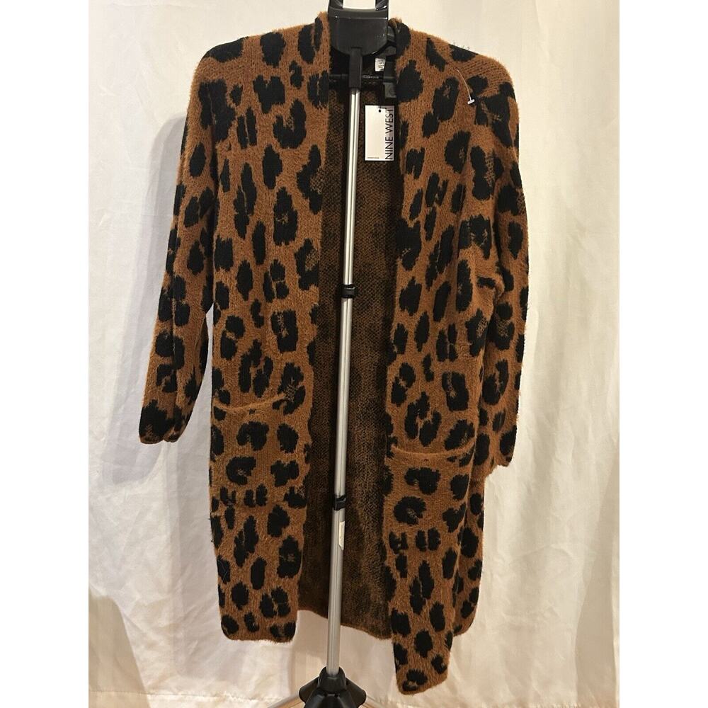 NWT Nine West Women's size 1X Clean Collar Coatigan Leopard Sweater
